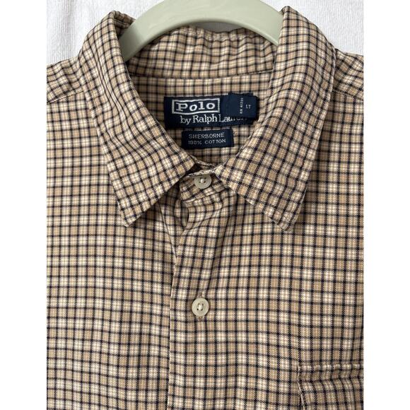 VTG Polo Ralph Lauren Mens Shirt Large Khaki Brown Plaid Button Down Sherborne - Picture 3 of 12